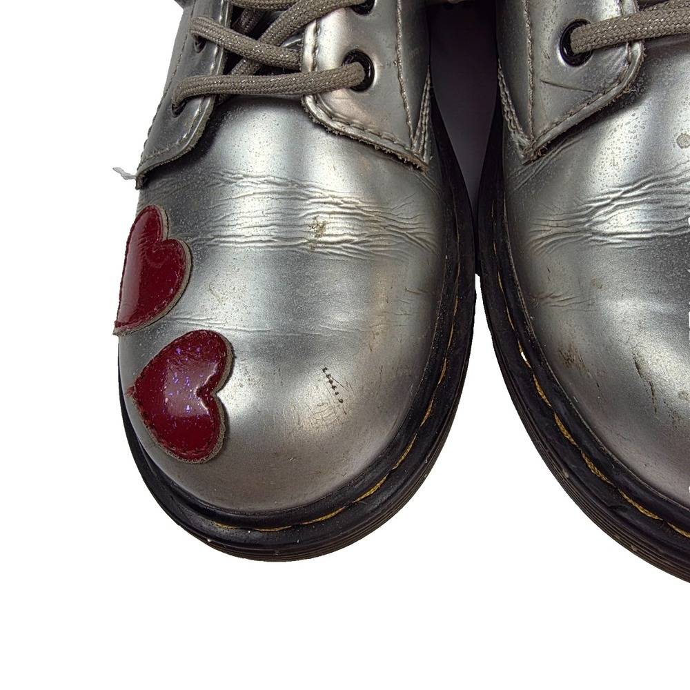 Dr. Martens Boots Metallic Silver Hearts Zipper Side Sz 3 Valentines High Top - Picture 6 of 10